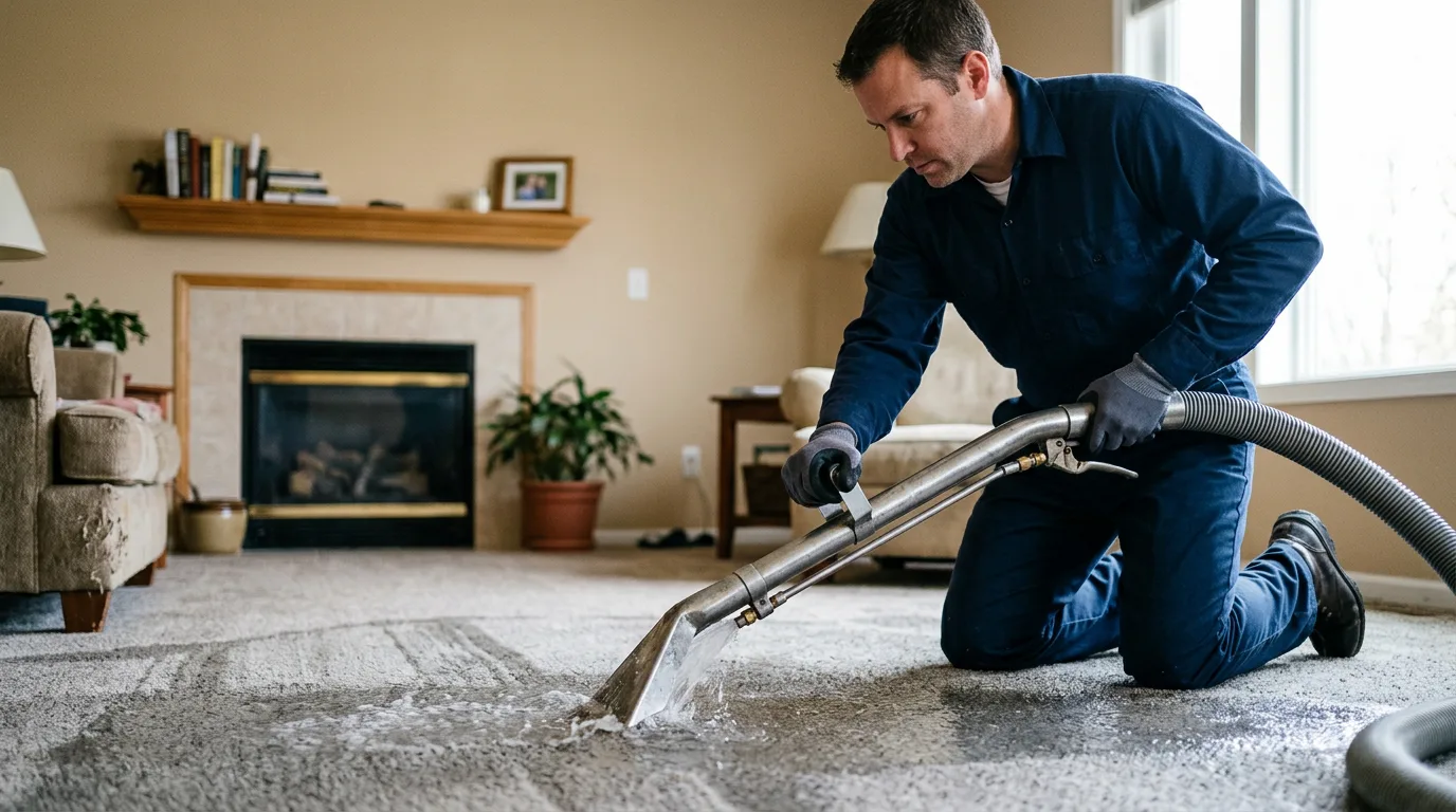 Water damage restoration technician working near New Concord, OH